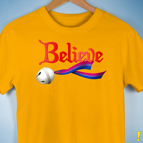 Believe Bisexual Pride Jingle Bell Premium Unisex T-Shirt - Gold
